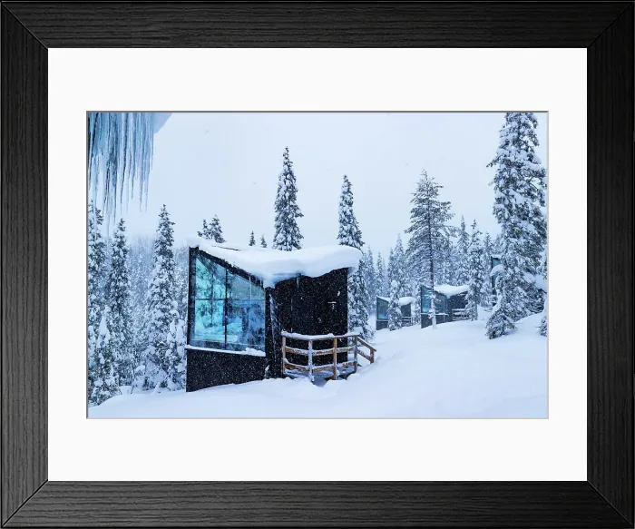 Framed Print : Europe, Finland, a luxury resort cabin in the forest near Ruka Framed Print : Europe, Finland, a luxury resort cabin in the forest near Ruka