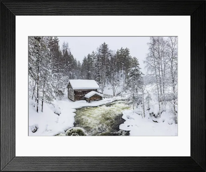 Framed Print : Europe, Finland, Myllykoski Mill and Myllytupa gorge at Oulanka National Park in winter, Oulu Framed Print : Europe, Finland, Myllykoski Mill and Myllytupa gorge at Oulanka National Park in winter, Oulu