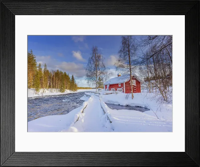 Framed Print : Europe, Finland, red house by the river near Ruka Framed Print : Europe, Finland, red house by the river near Ruka