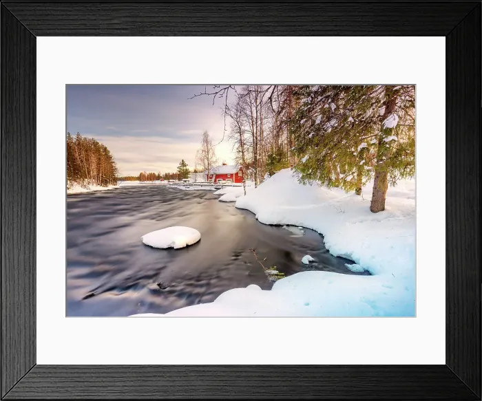 Framed Print : Europe, Finland, red house by the river near Ruka Framed Print : Europe, Finland, red house by the river near Ruka