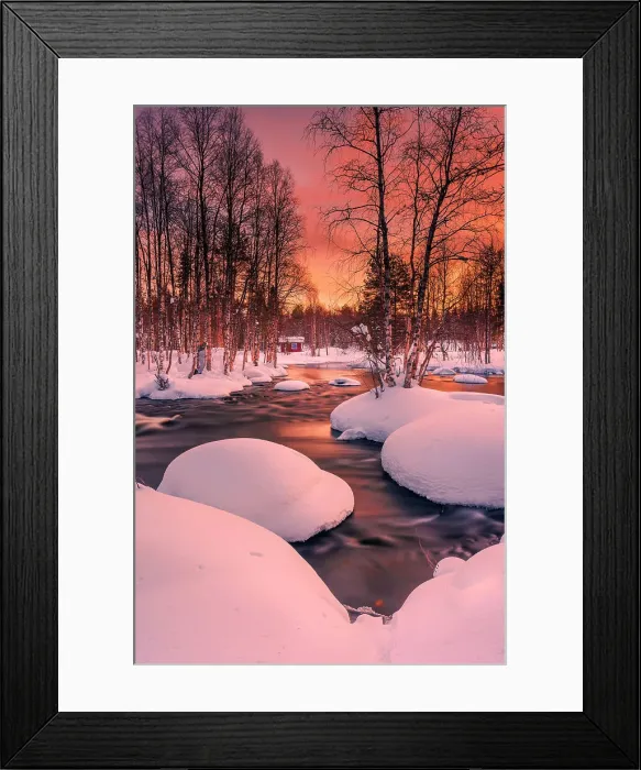 Framed Print : Europe, Finland, river near Ruka at sunset in winter Framed Print : Europe, Finland, river near Ruka at sunset in winter