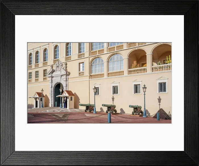 Framed Print : Europe, Principality of Monaco. A part of the prince's palace with a guard Framed Print : Europe, Principality of Monaco. A part of the prince's palace with a guard