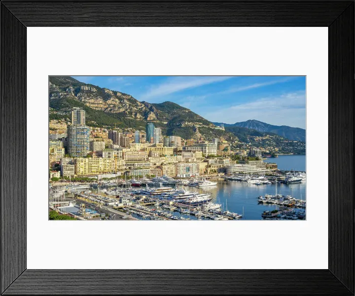 Framed Print : Europe, Principality of Monaco. The harbour of Monte Carlo and the skyline of Monaco