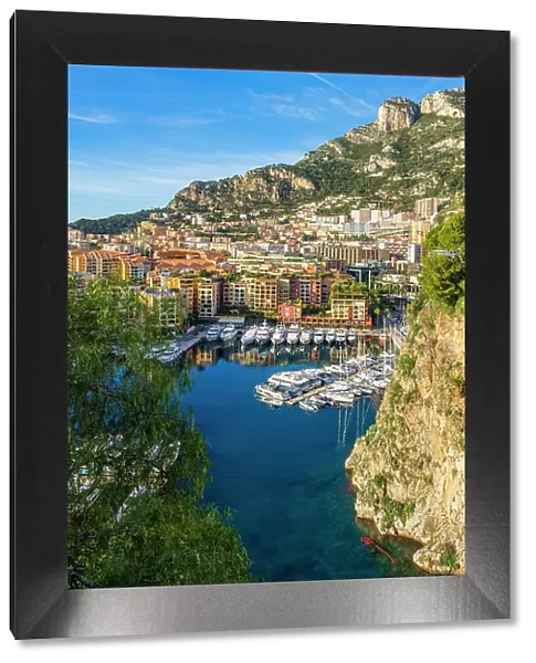 Europe, Principality of Monaco. The little harbour on foot of Monaco Ville in Fontvieille