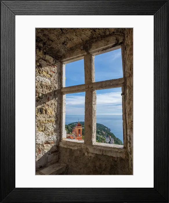 Framed Print : Europe, France, Cote D'Azur. View from a window of the castle of Roquebrune Framed Print : Europe, France, Cote D'Azur. View from a window of the castle of Roquebrune