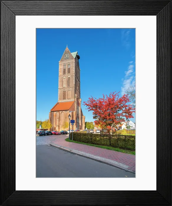 Framed Print : Colorful tree and St. Marienkirche, Wismar, UNESCO, Nordwestmecklenburg, Mecklenburg-Western Pomerania, Germany Framed Print : Colorful tree and St. Marienkirche, Wismar, UNESCO, Nordwestmecklenburg, Mecklenburg-Western Pomerania, Germany