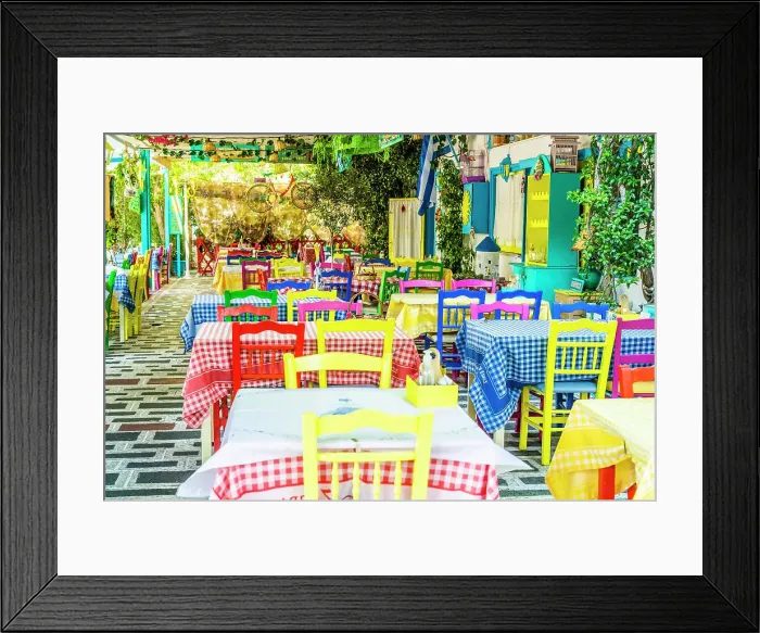 Framed Print : The colourful Zorbas restaurant in Kos Town, Kos, Dodecanese Islands, Greece Framed Print : The colourful Zorbas restaurant in Kos Town, Kos, Dodecanese Islands, Greece