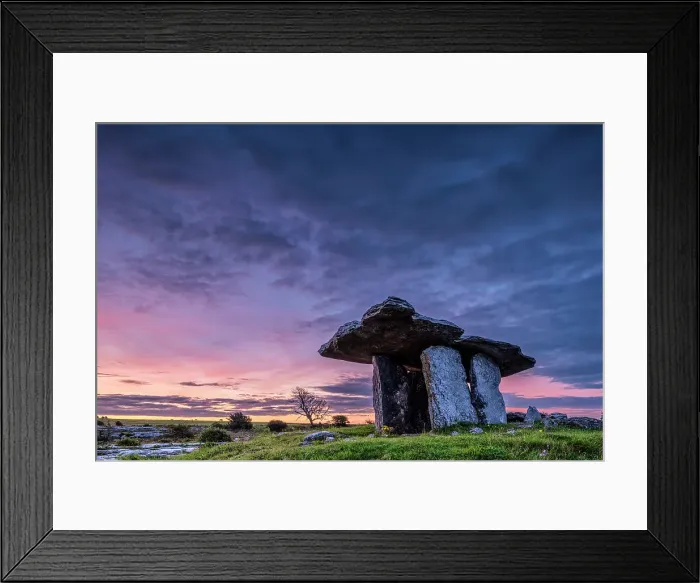 Framed Print : Poulnabrone Dolmen at Sunrise, The Burren, County Clare, Ireland Framed Print : Poulnabrone Dolmen at Sunrise, The Burren, County Clare, Ireland