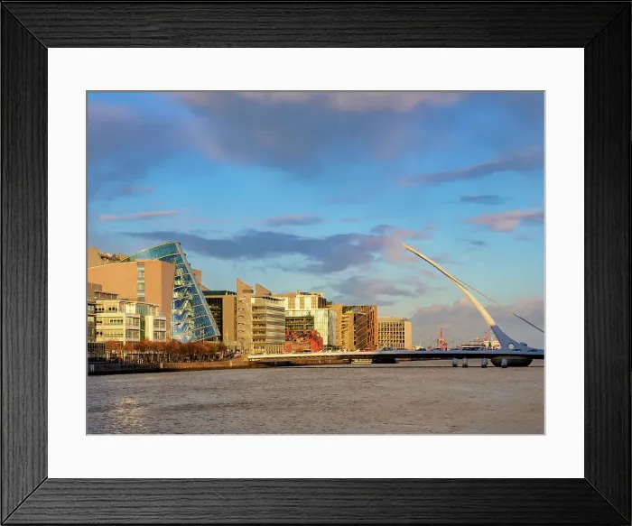 Framed Print : View over River Liffey towards Samuel Beckett Bridge and The Convention Centre at sunset, Dublin, Ireland Framed Print : View over River Liffey towards Samuel Beckett Bridge and The Convention Centre at sunset, Dublin, Ireland