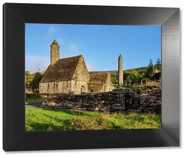 St. Kevin's Church and The Round Tower, Early Medieval Monastic Settlement, Glendalough, County Wicklow, Ireland