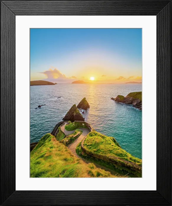 Framed Print : View over Dunquin Pier towards Blasket Islands at sunset, Dingle Peninsula, County Kerry, Ireland Framed Print : View over Dunquin Pier towards Blasket Islands at sunset, Dingle Peninsula, County Kerry, Ireland