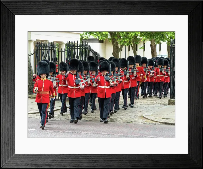 Framed Print : Coldstream Guards leaving Wellington Barracks during Trooping the Colour, London, England Framed Print : Coldstream Guards leaving Wellington Barracks during Trooping the Colour, London, England