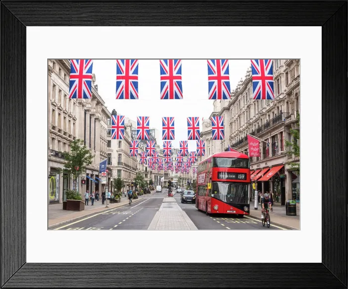 Framed Print : Union Jack flags on Regent Street, London, England Framed Print : Union Jack flags on Regent Street, London, England