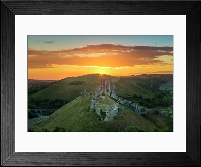 Framed Print : Sunrise over Corfe Castle, Dorset, England Framed Print : Sunrise over Corfe Castle, Dorset, England