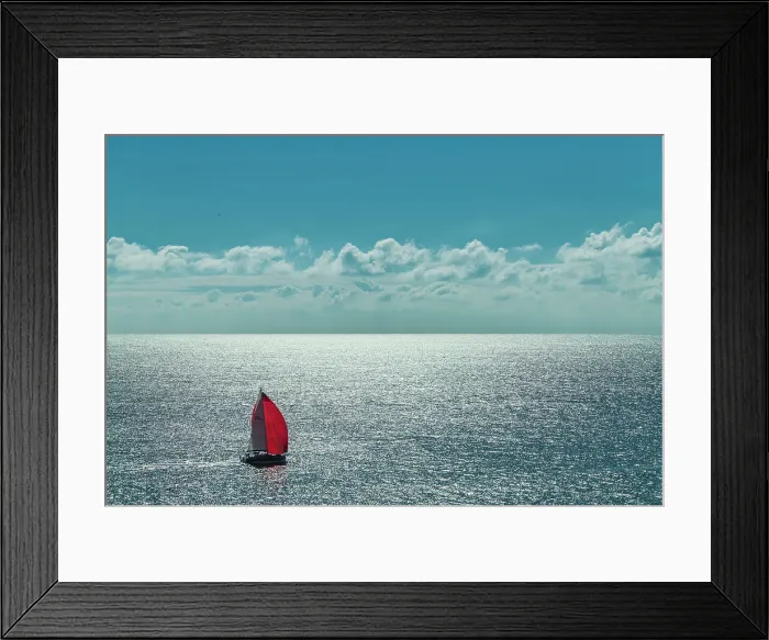 Framed Print : Red & White Sailboat on North Sea, Dorset, England Framed Print : Red & White Sailboat on North Sea, Dorset, England