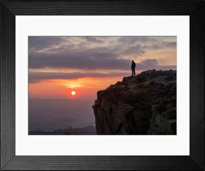 Framed Print : Lone Person on Ilkley Moor at Sunrise, Ilkley, West Yorkshire, England