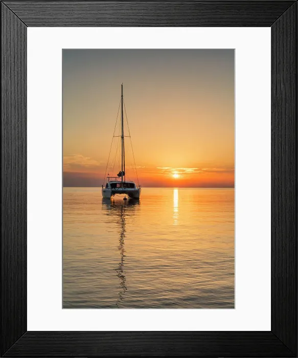 Framed Print : Catamaran at Sunrise, Collioure, Pyrenees-Orientales, France Framed Print : Catamaran at Sunrise, Collioure, Pyrenees-Orientales, France