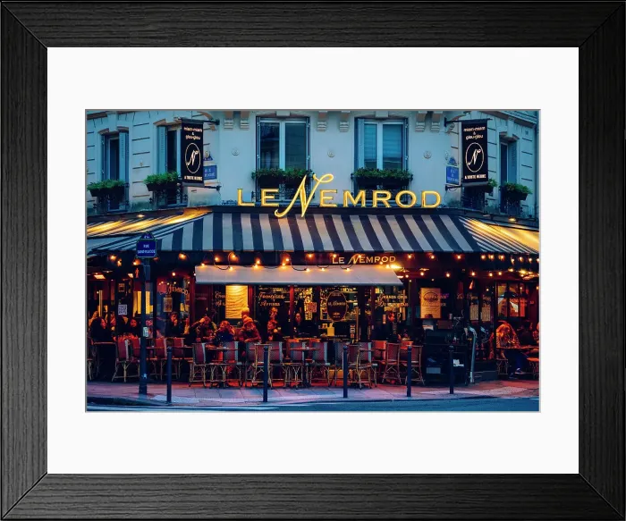 Framed Print : Le Nemrod illuminated after sunset. Typical Cafe Restaurant in Paris, France Framed Print : Le Nemrod illuminated after sunset. Typical Cafe Restaurant in Paris, France