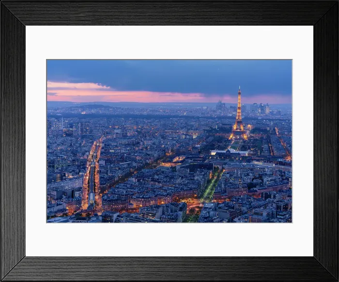 Framed Print : Paris by night from above, streets and Tour Eiffel illuminated after sunset. France Framed Print : Paris by night from above, streets and Tour Eiffel illuminated after sunset. France