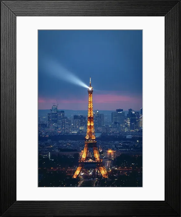 Framed Print : Tour Eiffel and La Defense by night from above, illuminated after sunset. Paris, France Framed Print : Tour Eiffel and La Defense by night from above, illuminated after sunset. Paris, France
