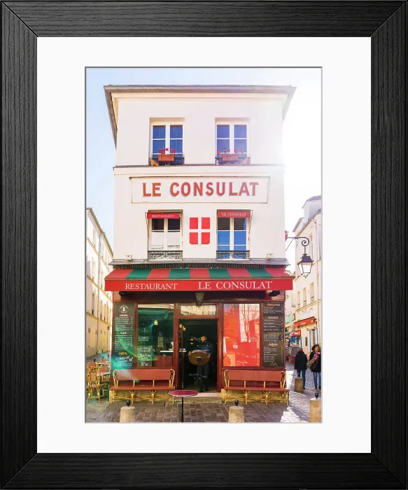 Framed Print : Early morning at Monmartre, Paris, France. Le Consulat famous restaurant Framed Print : Early morning at Monmartre, Paris, France. Le Consulat famous restaurant