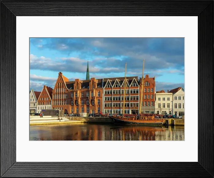 Framed Print : Houses on riverside of Trave river and Wassertreppe (Water steps), Lubeck, UNESCO, Schleswig-Holstein, Germany Framed Print : Houses on riverside of Trave river and Wassertreppe (Water steps), Lubeck, UNESCO, Schleswig-Holstein, Germany