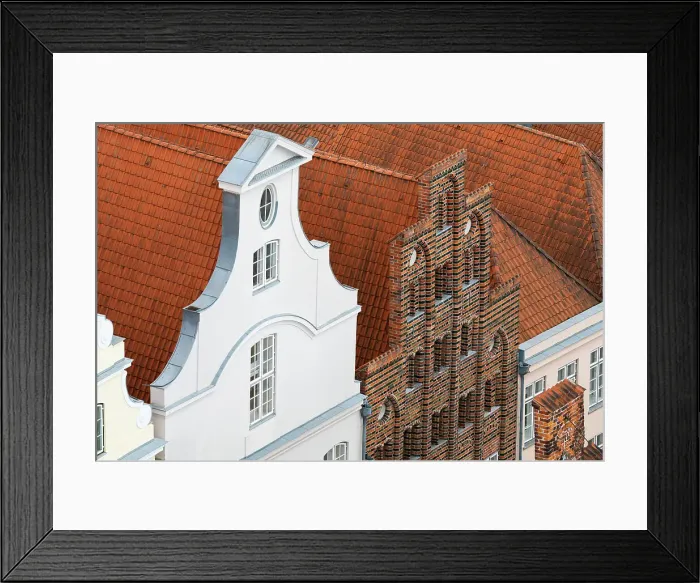 Framed Print : Detail of gables of residential houses, Lubeck, UNESCO, Schleswig-Holstein, Germany Framed Print : Detail of gables of residential houses, Lubeck, UNESCO, Schleswig-Holstein, Germany