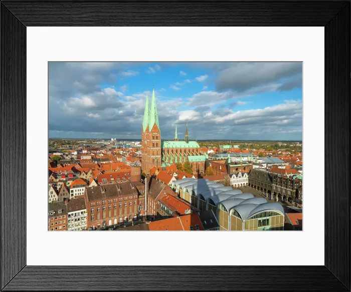 Framed Print : St. Marienkirche church near Market Square and Town Hall in Lubeck, UNESCO, Schleswig-Holstein, Germany