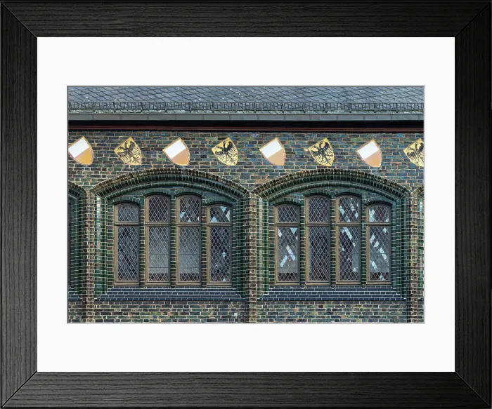 Framed Print : Detail on City Hall of Lubeck, coats of arms and windows, Lubeck, UNESCO, Schleswig-Holstein, Germany