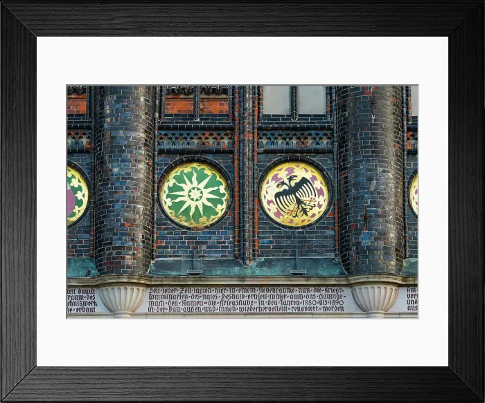 Framed Print : Detail on City Hall of Lubeck, coats of arms, Lubeck, UNESCO, Schleswig-Holstein, Germany
