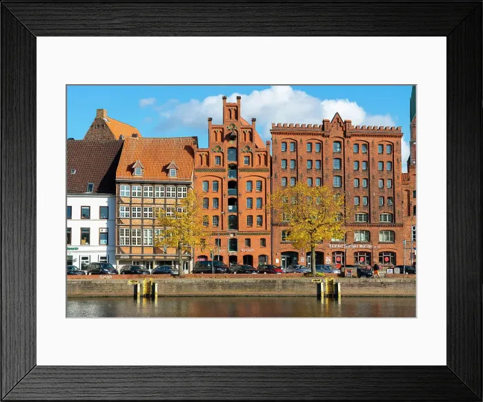 Framed Print : Houses on riverfront of Trave river, Lubeck, UNESCO, Schleswig-Holstein, Germany Framed Print : Houses on riverfront of Trave river, Lubeck, UNESCO, Schleswig-Holstein, Germany