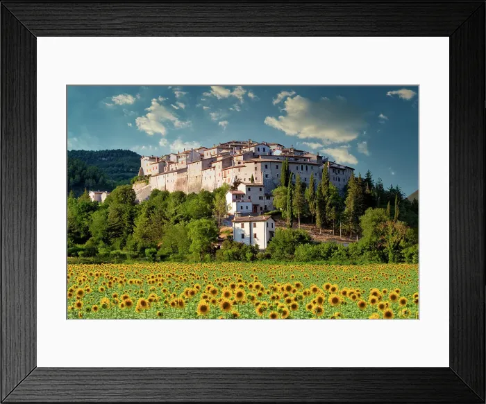 Framed Print : Castel San Felice & Sunflowers, Umbria, Italy Framed Print : Castel San Felice & Sunflowers, Umbria, Italy
