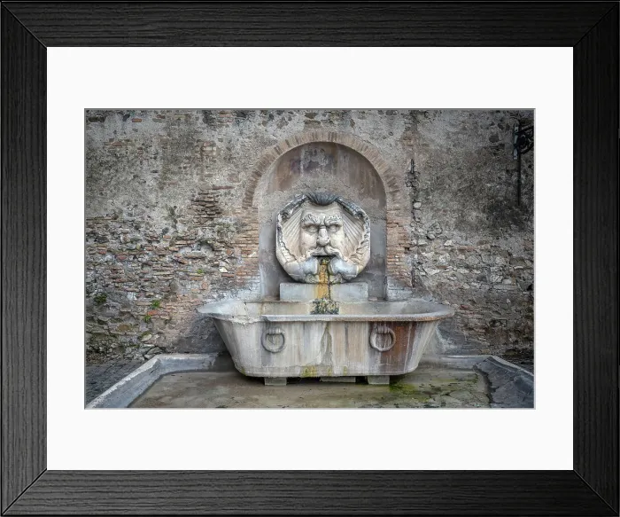 Framed Print : Europe, Italy, Rome. Characteristic fountain with the great mask near the Orange Garden on the Aventine hill
