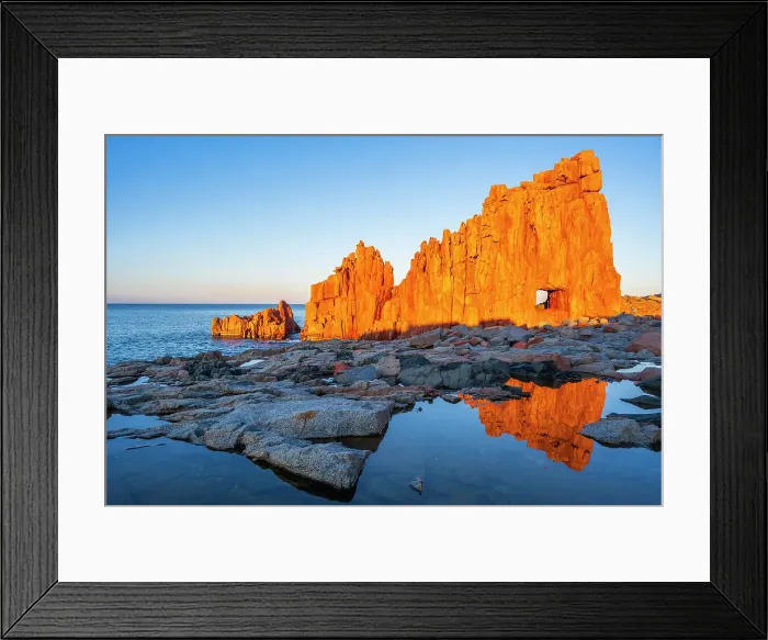 Framed Print : Europe, Italy, Sardinia. The red rocks of Arbatax at sunset