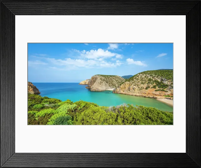 Framed Print : Europe, Italy, Sardinia. The cala Domestica and its beach seen from the footpath Framed Print : Europe, Italy, Sardinia. The cala Domestica and its beach seen from the footpath