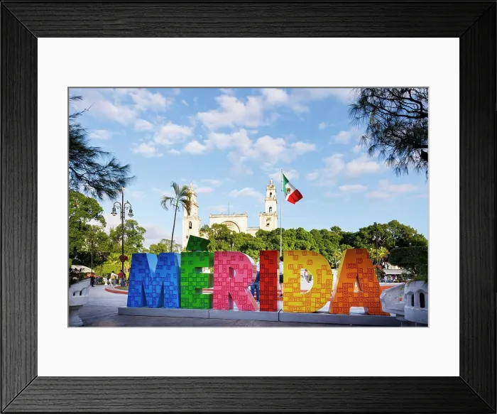 Framed Print : Merida sign and Santa Lucia church, Merida, Yucatan, Mexico Framed Print : Merida sign and Santa Lucia church, Merida, Yucatan, Mexico