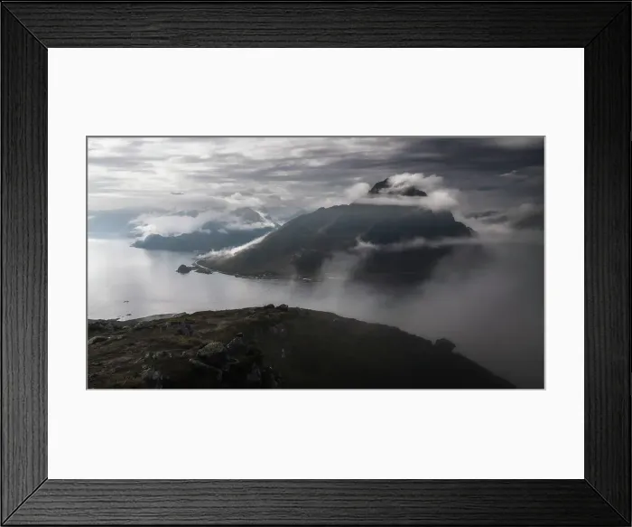 Framed Print : Elevated view of the fjord right outside Leknes, a small town in the southern part of the Lofoten Islands. Norway Framed Print : Elevated view of the fjord right outside Leknes, a small town in the southern part of the Lofoten Islands. Norway