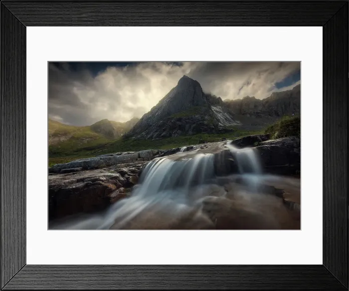 Framed Print : Flakstad fjord with a small stream coming down to the sea. Lofoten Islands, Norway Framed Print : Flakstad fjord with a small stream coming down to the sea. Lofoten Islands, Norway