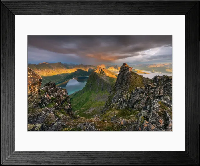Framed Print : A lone person standing on the top of Husfjellet, Senja Island, Norway Framed Print : A lone person standing on the top of Husfjellet, Senja Island, Norway