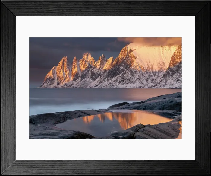 Framed Print : Last Light on Devil's Jaw in Winter, Tungensnet, Senja, Norway Framed Print : Last Light on Devil's Jaw in Winter, Tungensnet, Senja, Norway