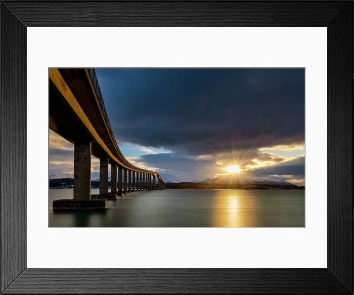 Framed Print : Bridge & Sunburst over Tromso, Norway Framed Print : Bridge & Sunburst over Tromso, Norway