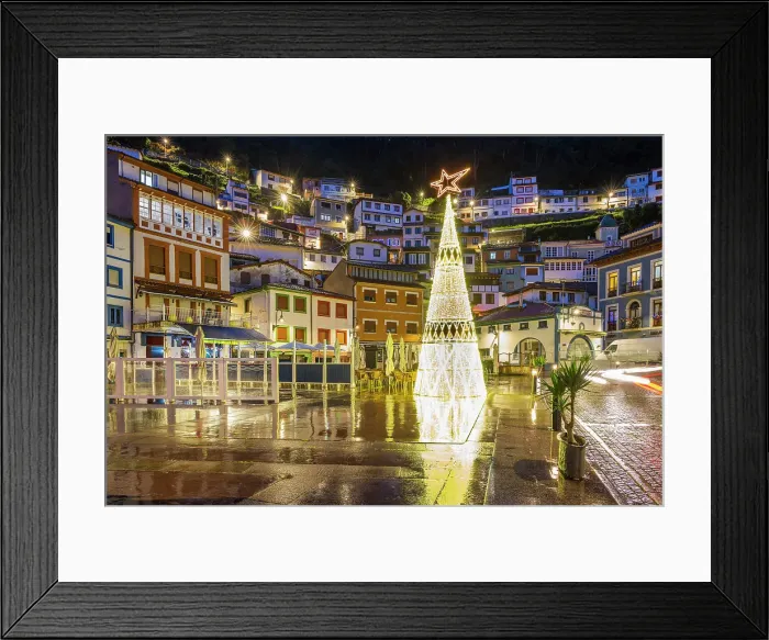 Framed Print : Night view of the main square adorned with Christmas tree, Cudillero, Asturias, Spain Framed Print : Night view of the main square adorned with Christmas tree, Cudillero, Asturias, Spain