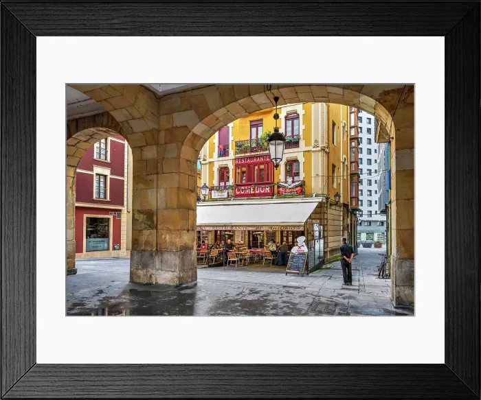 Framed Print : Scenic street corner in the old town, Gijon, Asturias, Spain Framed Print : Scenic street corner in the old town, Gijon, Asturias, Spain