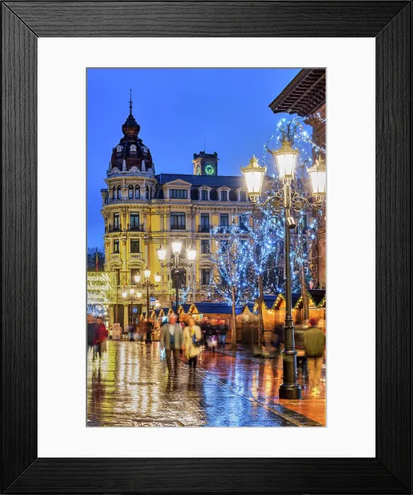 Framed Print : Night view of the Christmas Market, Oviedo, Asturias, Spain