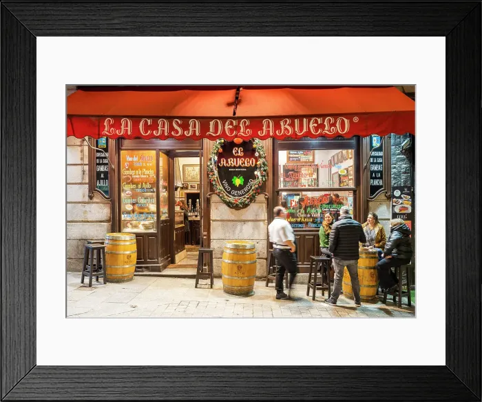Framed Print : Scenic night view of a bar restaurant in the Barrio de Las Letras or Literary Quarter, Madrid, Spain Framed Print : Scenic night view of a bar restaurant in the Barrio de Las Letras or Literary Quarter, Madrid, Spain