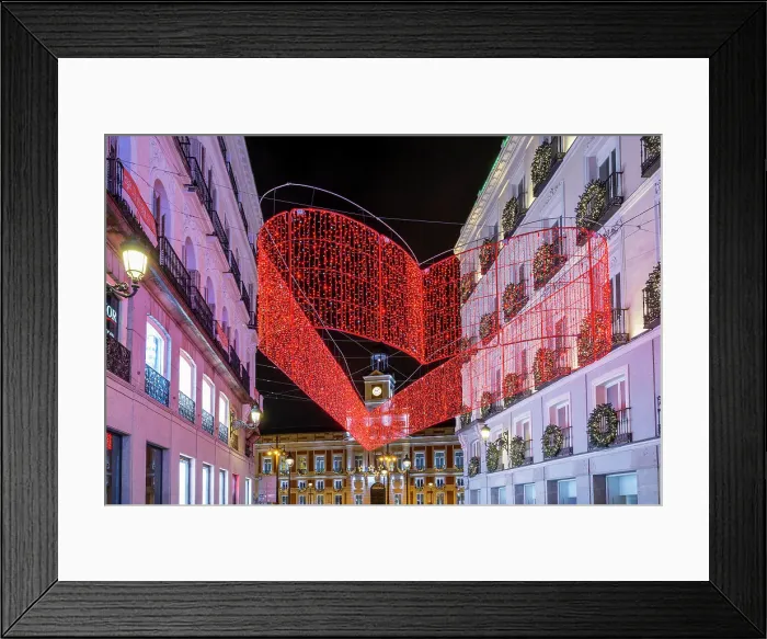 Framed Print : Street adorned with Christmas lights near Puerta del Sol, Madrid, Spain