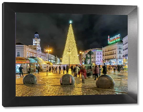 Night view of the Christmas tree at Puerta del Sol, Madrid, Spain