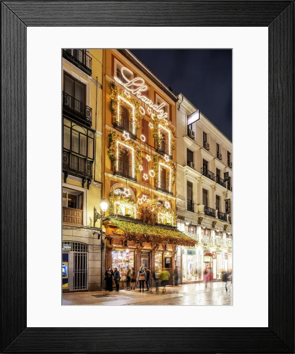 Framed Print : Lhardy restaurant adorned with Christmas lights, Madrid, Spain Framed Print : Lhardy restaurant adorned with Christmas lights, Madrid, Spain