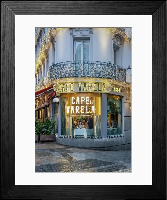 Framed Print : Cafe Varela adorned with Christmas lights, Madrid, Spain Framed Print : Cafe Varela adorned with Christmas lights, Madrid, Spain