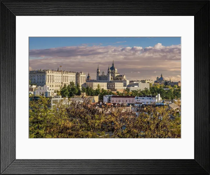 Framed Print : Sunset view over Almudena Cathedral and Royal Palace, Madrid, Spain Framed Print : Sunset view over Almudena Cathedral and Royal Palace, Madrid, Spain